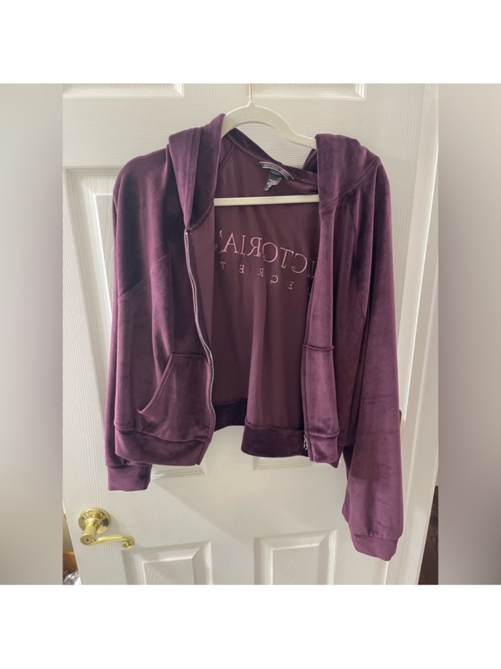 Victoria's Secret Deep Plum Velvet Zip Hoodie Jacket